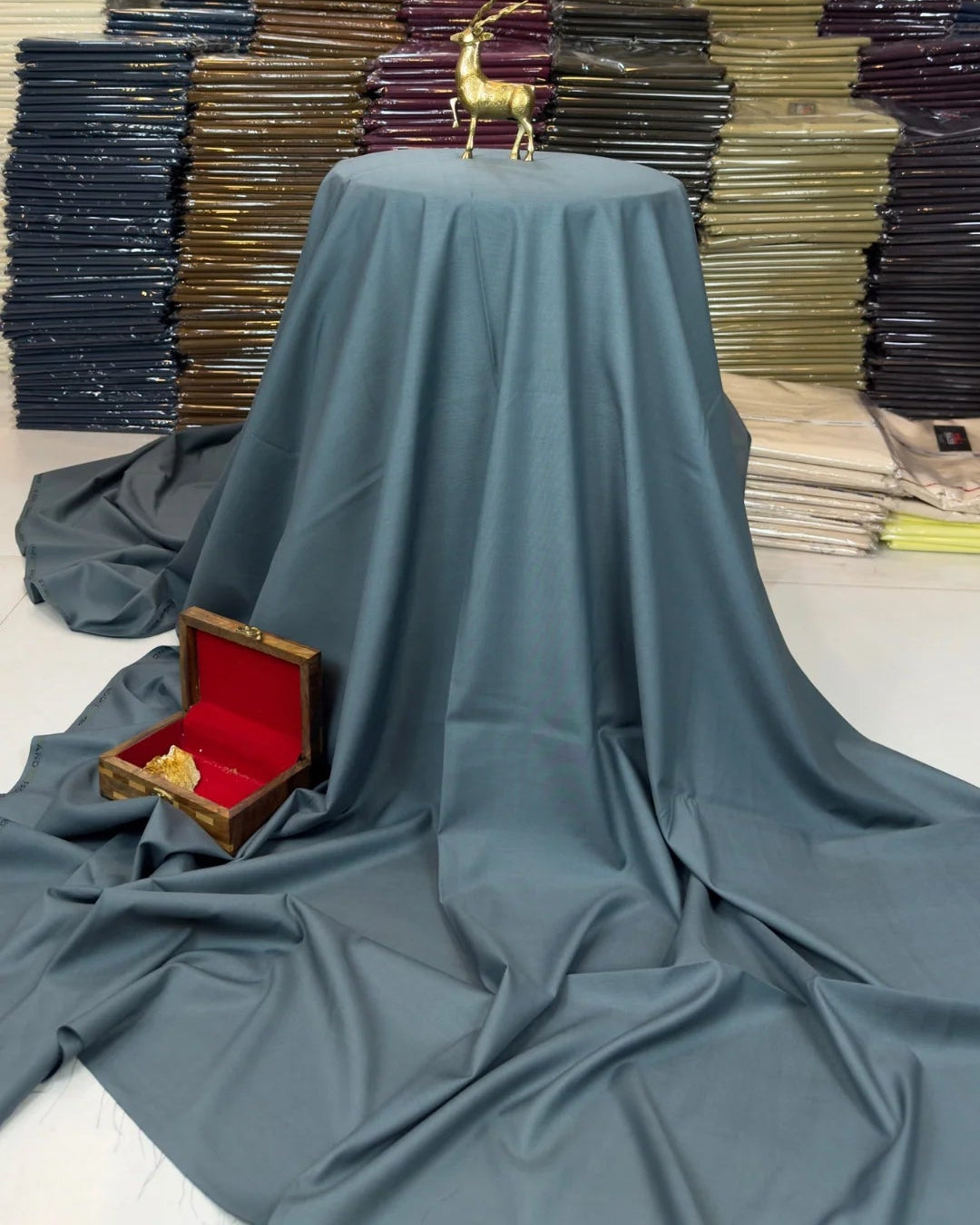 Italian Boski Wash & Wear Grey Blue Suit (Unstitched)
